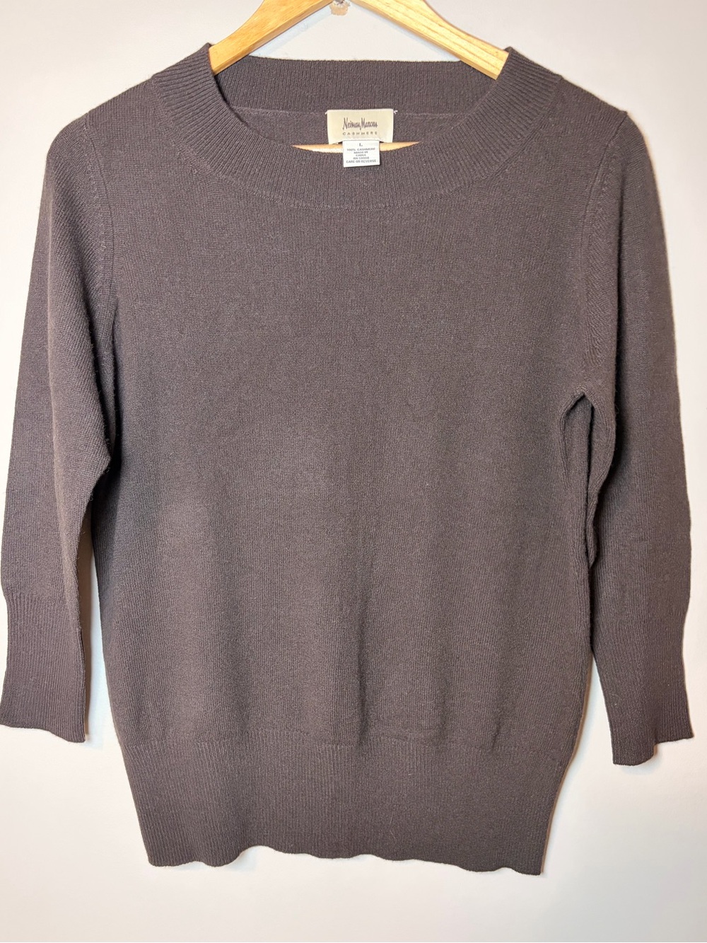 Neiman Marcus 100% Cashmere Chocolate Brown Sweater Large 3/4 Sleeve